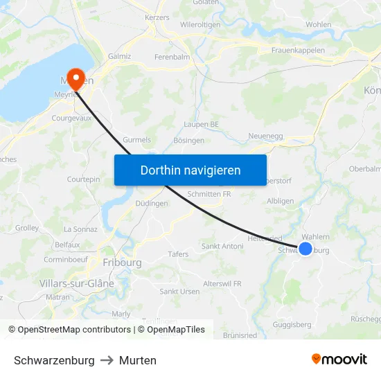Schwarzenburg to Murten map