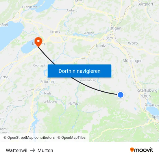 Wattenwil to Murten map