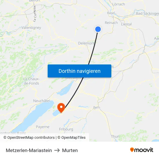 Metzerlen-Mariastein to Murten map