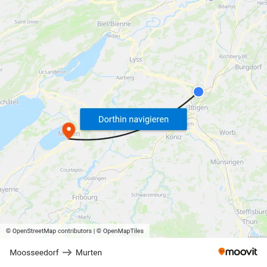 Moosseedorf to Murten map