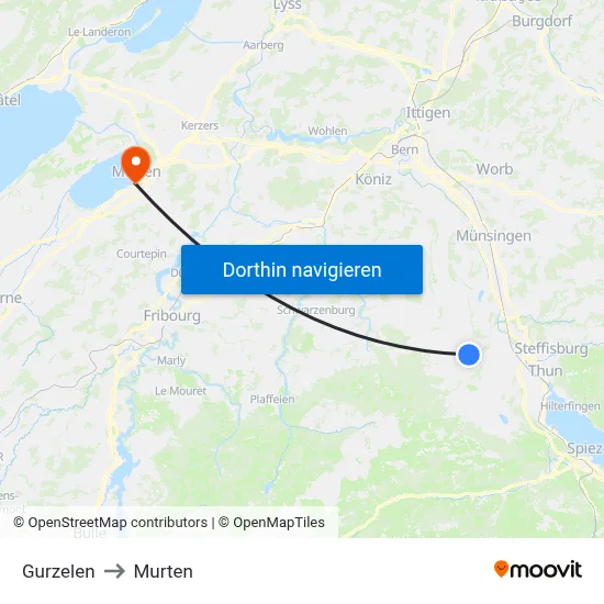 Gurzelen to Murten map