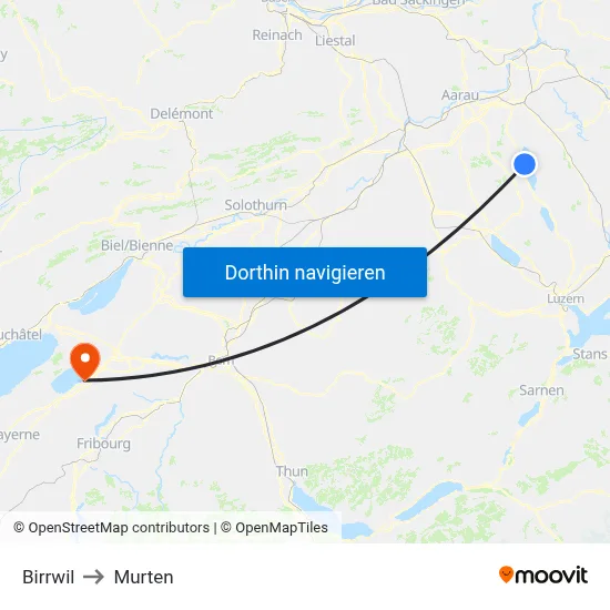 Birrwil to Murten map