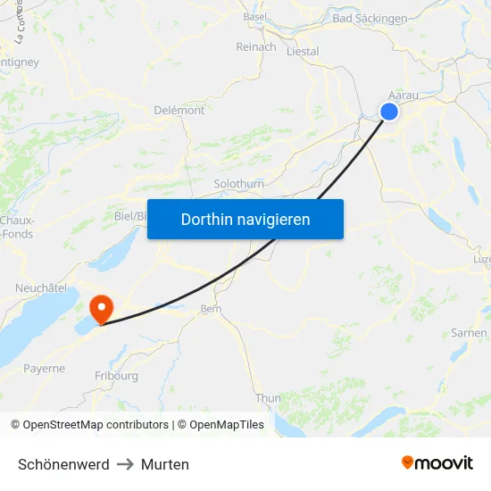 Schönenwerd to Murten map