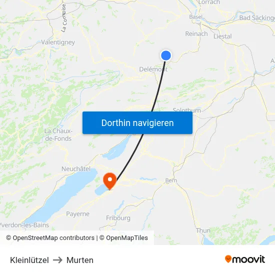 Kleinlützel to Murten map