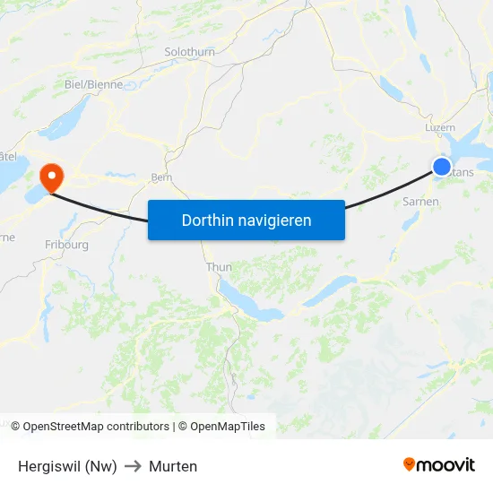 Hergiswil (Nw) to Murten map