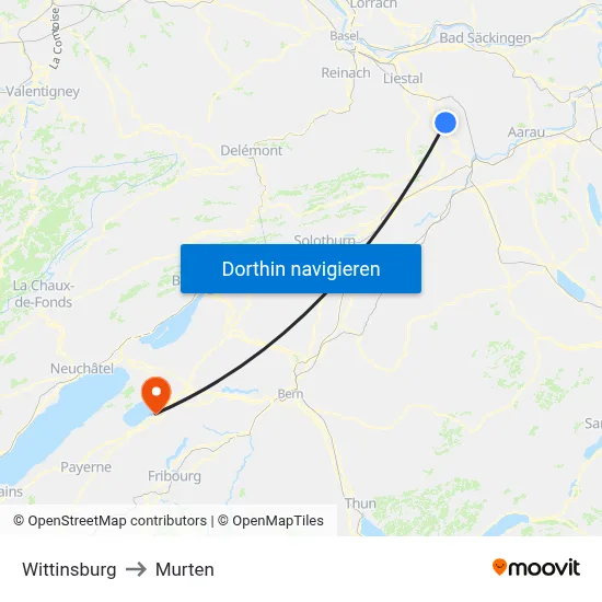Wittinsburg to Murten map