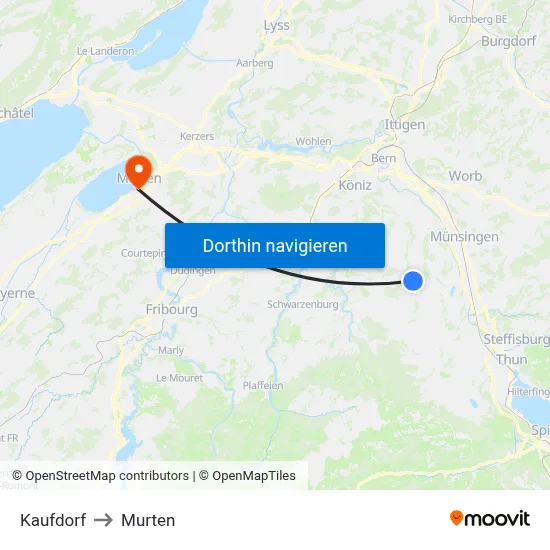 Kaufdorf to Murten map