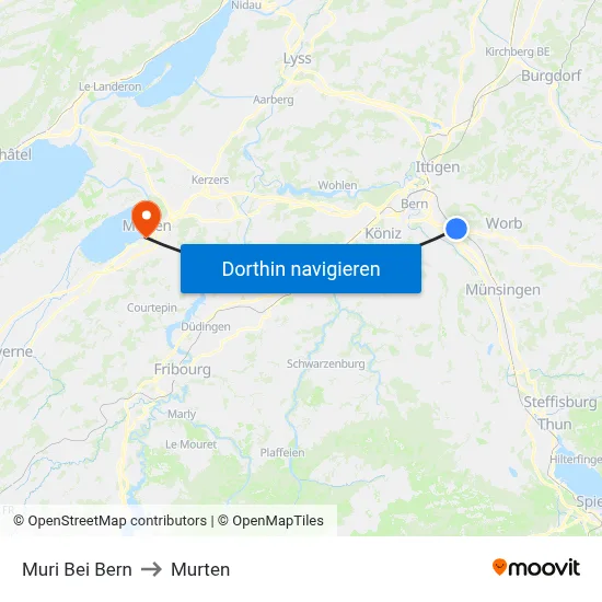 Muri Bei Bern to Murten map