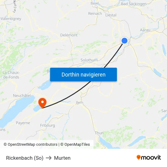 Rickenbach (So) to Murten map