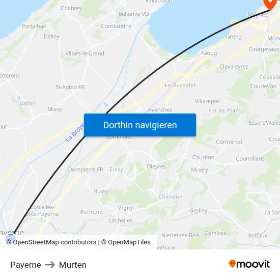 Payerne to Murten map