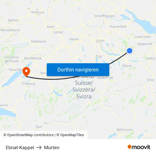 Ebnat-Kappel to Murten map