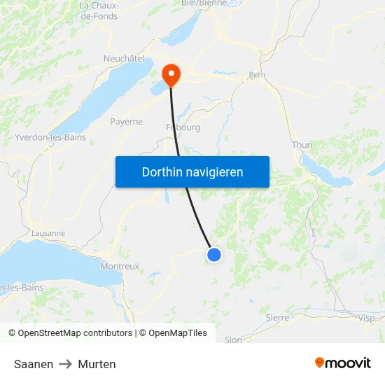 Saanen to Murten map