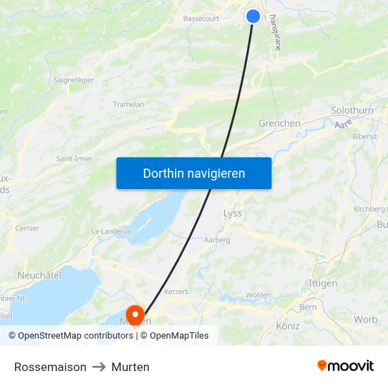 Rossemaison to Murten map