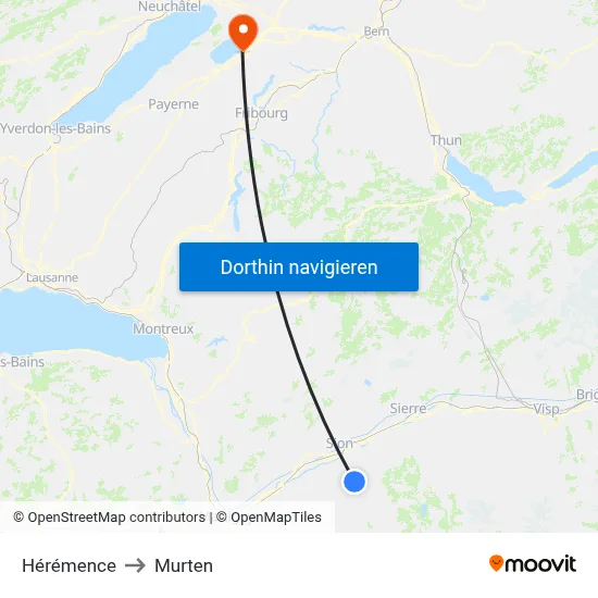 Hérémence to Murten map