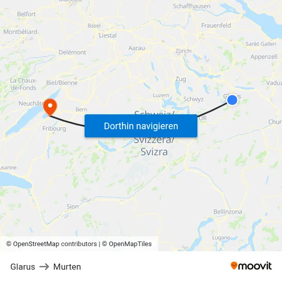 Glarus to Murten map