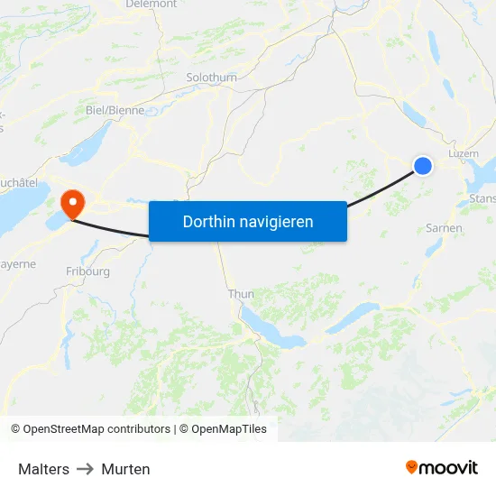 Malters to Murten map