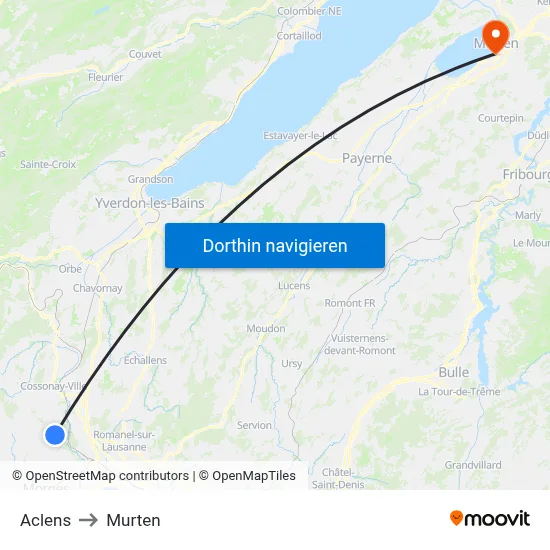 Aclens to Murten map