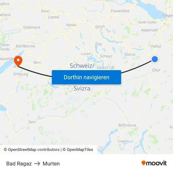 Bad Ragaz to Murten map
