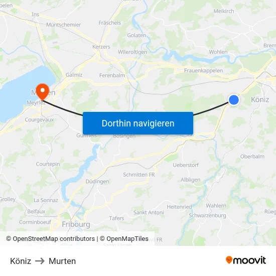 Köniz to Murten map