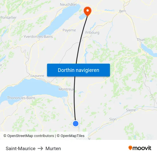 Saint-Maurice to Murten map