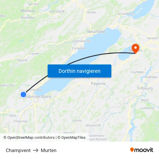Champvent to Murten map