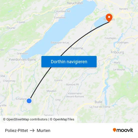 Poliez-Pittet to Murten map