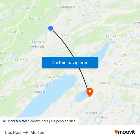Les Bois to Murten map