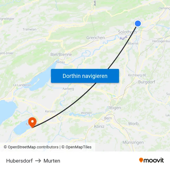 Hubersdorf to Murten map