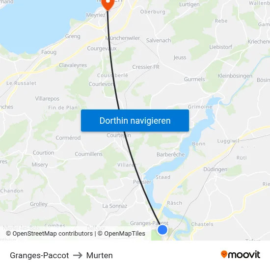 Granges-Paccot to Murten map
