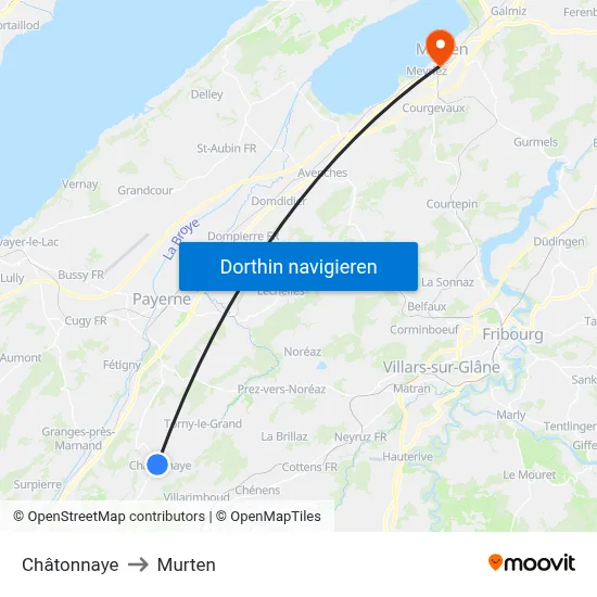 Châtonnaye to Murten map