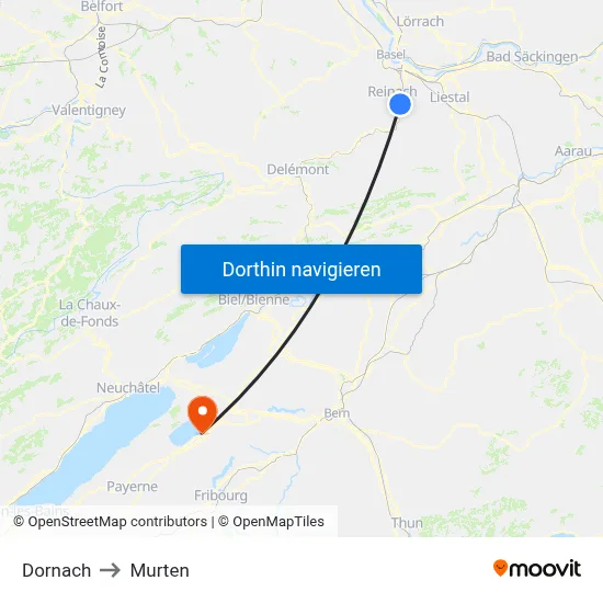 Dornach to Murten map
