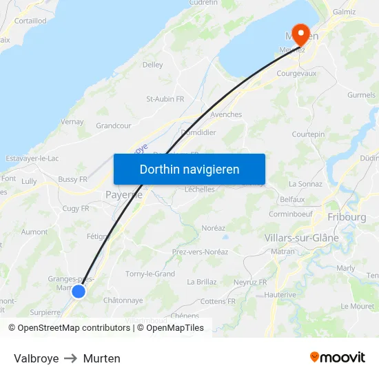 Valbroye to Murten map