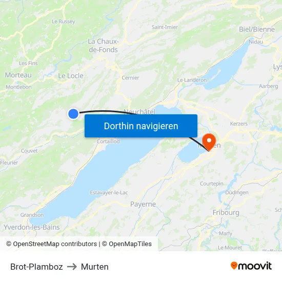 Brot-Plamboz to Murten map
