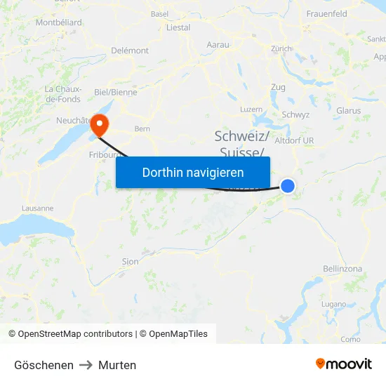 Göschenen to Murten map