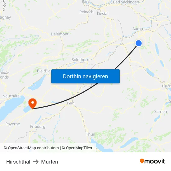 Hirschthal to Murten map
