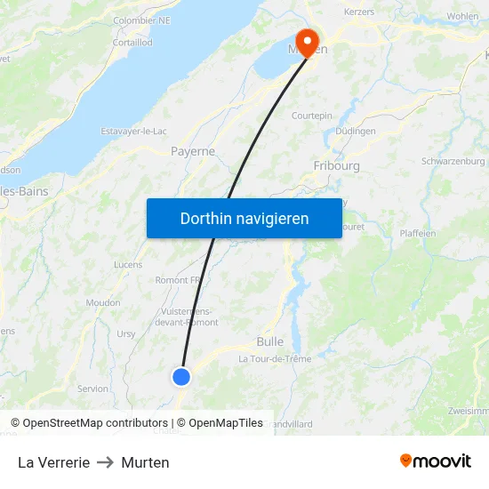 La Verrerie to Murten map