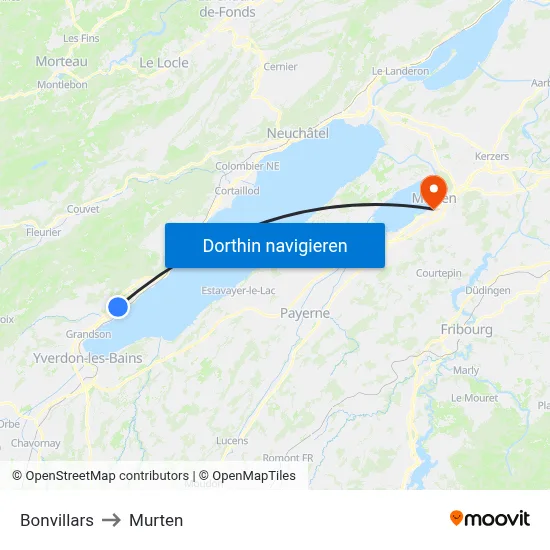 Bonvillars to Murten map
