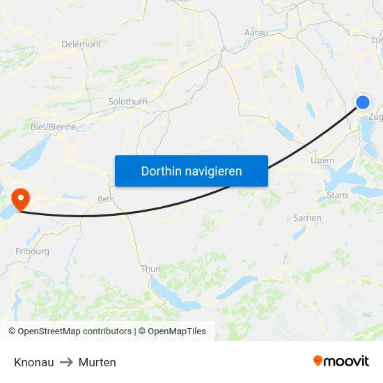 Knonau to Murten map