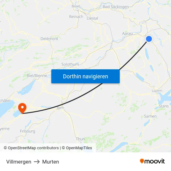 Villmergen to Murten map
