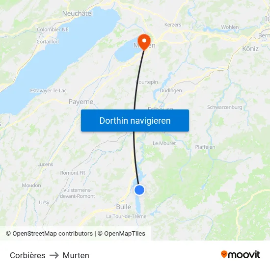 Corbières to Murten map