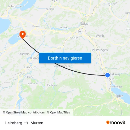 Heimberg to Murten map