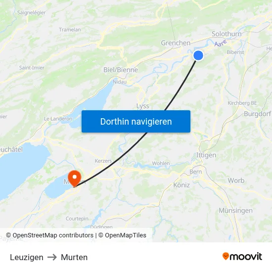 Leuzigen to Murten map