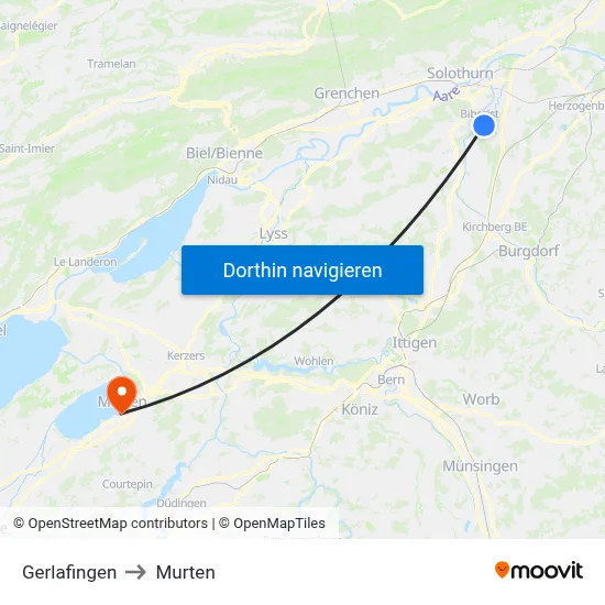 Gerlafingen to Murten map