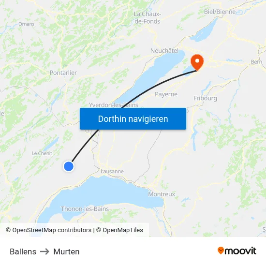 Ballens to Murten map