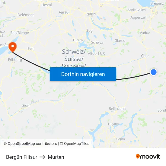 Bergün Filisur to Murten map