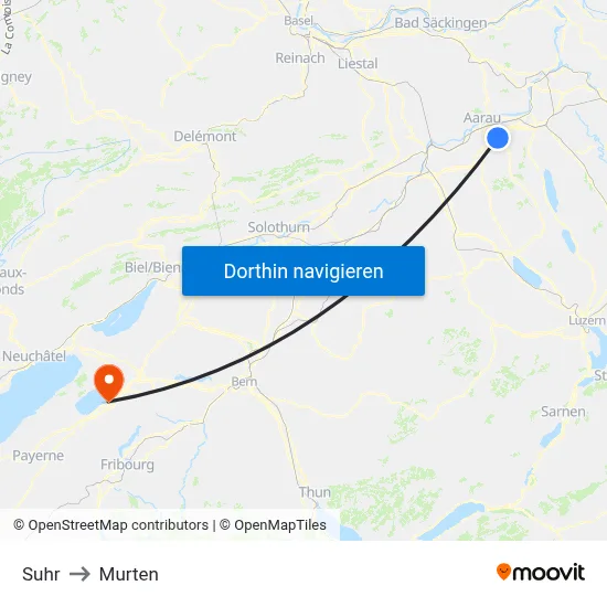 Suhr to Murten map