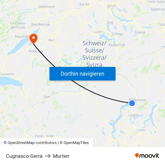 Cugnasco-Gerra to Murten map
