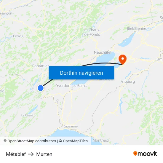Métabief to Murten map