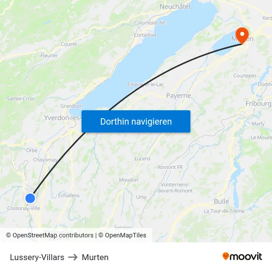 Lussery-Villars to Murten map