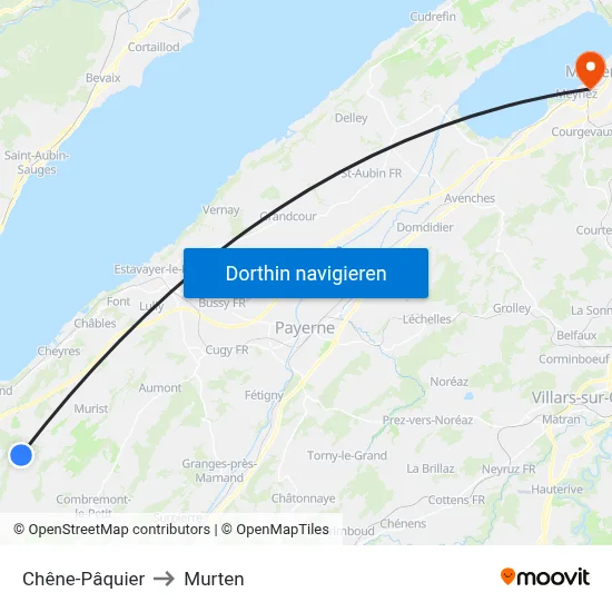 Chêne-Pâquier to Murten map